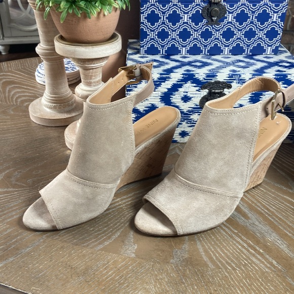 Nine West Paton Leather Peep Toe Ankle Strap Espadrilles Wedge Heel Sandal shoes - Picture 4 of 14